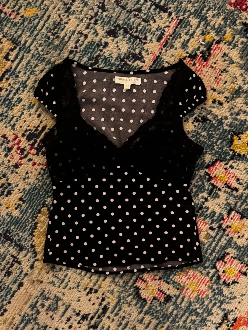 Thirty/Thirty Black Polka Dot V-Neck Camisole